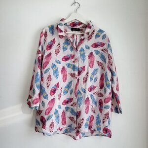 Plus Size 2XL Lightweight Boho Feather Print Top
